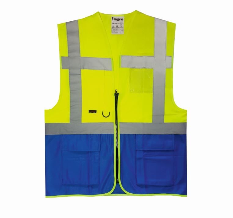 Uniwest® UW-215 Yönetici Yeleği Sarı/SaxMavi