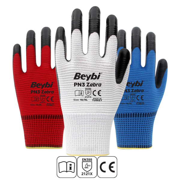 PN3 Zebra Polyester Örme Nitril Eldiven