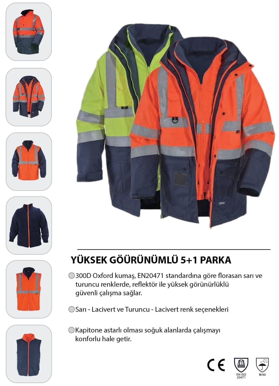 PollyRain 5in1 Reflektörlü Parka 5+1 Mont Belgeli