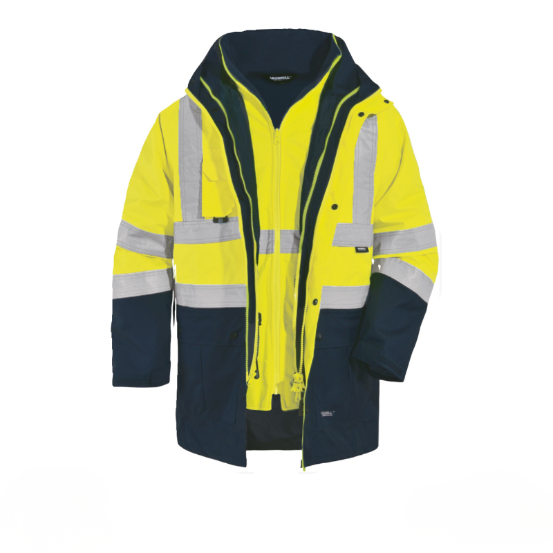 Vizwell VWJK44 300 D Oxford Reflektörlü 5+1 Parka 5 Farklı Kullanım Modeli - Sarı/Lacivert