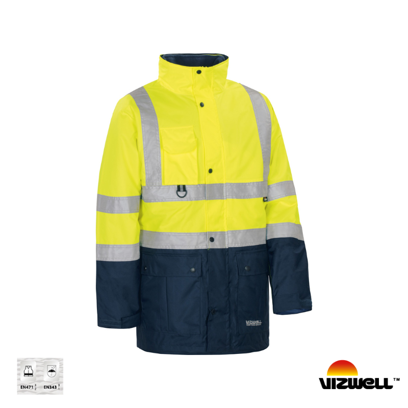 Vizwell VWJK44 300 D Oxford Reflektörlü 5+1 Parka 5 Farklı Kullanım Modeli - Sarı/Lacivert