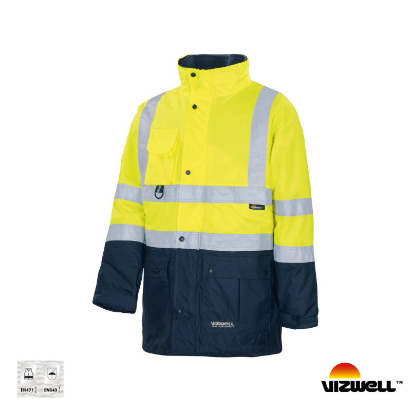 Vizwell VWJK44 300 D Oxford Reflektörlü 5+1 Parka 5 Farklı Kullanım Modeli - Sarı/Lacivert