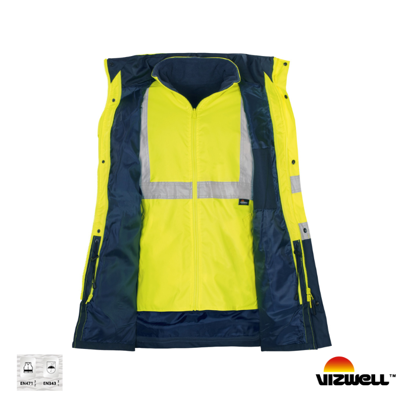 Vizwell VWJK44 300 D Oxford Reflektörlü 5+1 Parka 5 Farklı Kullanım Modeli - Sarı/Lacivert