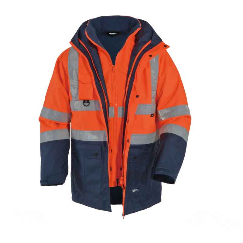 Vizwell VWJK44 300 D Oxford Reflektörlü 5+1 Parka 5 Farklı Kullanım Modeli - Turuncu/Lacivert