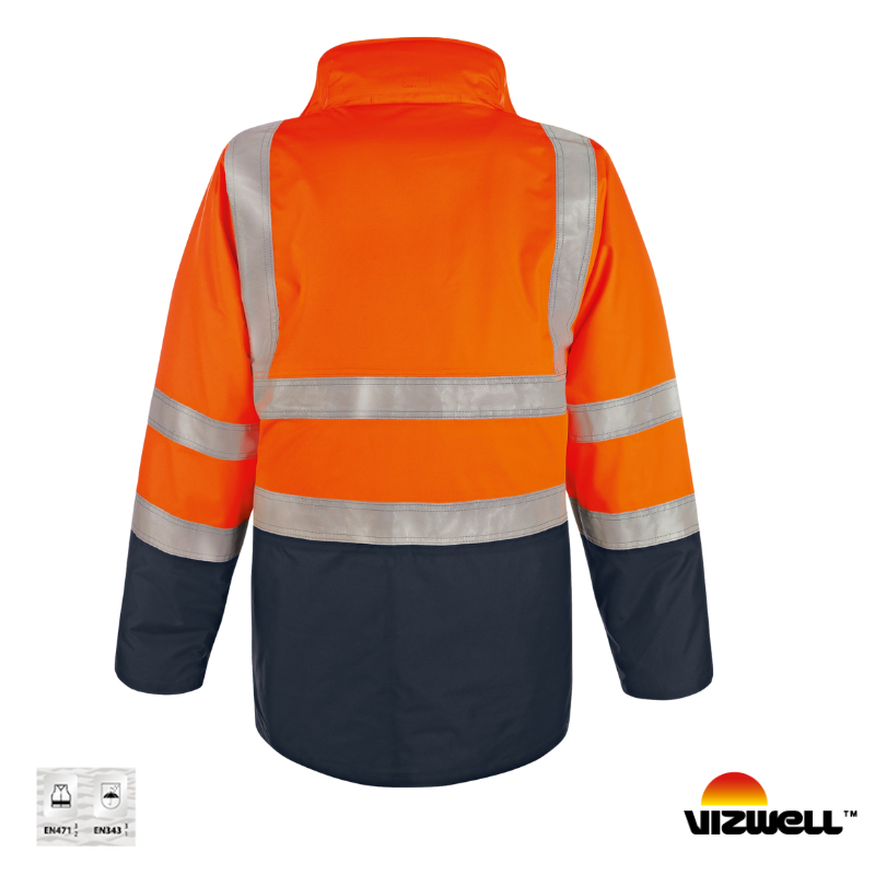 Vizwell VWJK44 300 D Oxford Reflektörlü 5+1 Parka 5 Farklı Kullanım Modeli - Turuncu/Lacivert