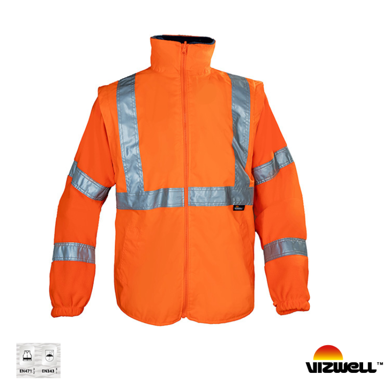 Vizwell VWJK44 300 D Oxford Reflektörlü 5+1 Parka 5 Farklı Kullanım Modeli - Turuncu/Lacivert