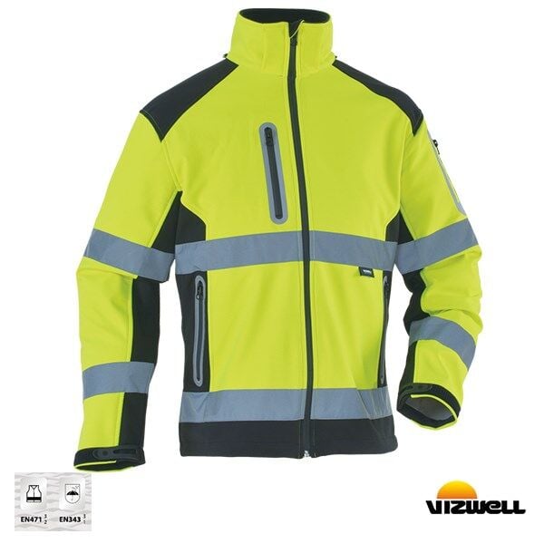 Vizwell VWJK177 Softshell Reflektörlü İki Renkli Mont - Sarı