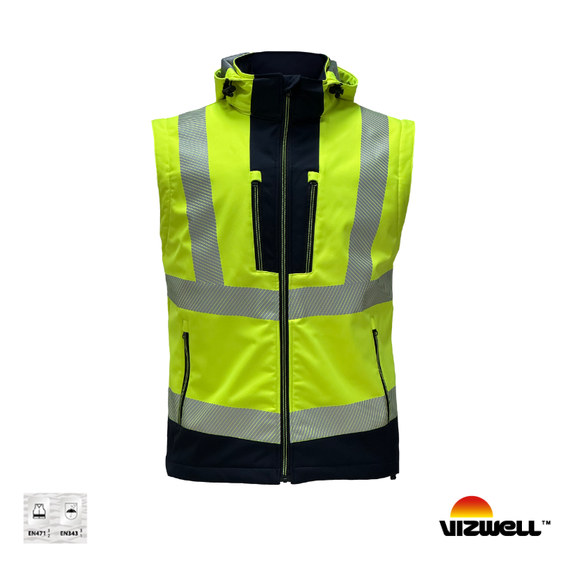 Vizwell VWJK521 Reflektörlü Ripstop Softshell Kollar Çıkmalı Teknik Mont - Sarı