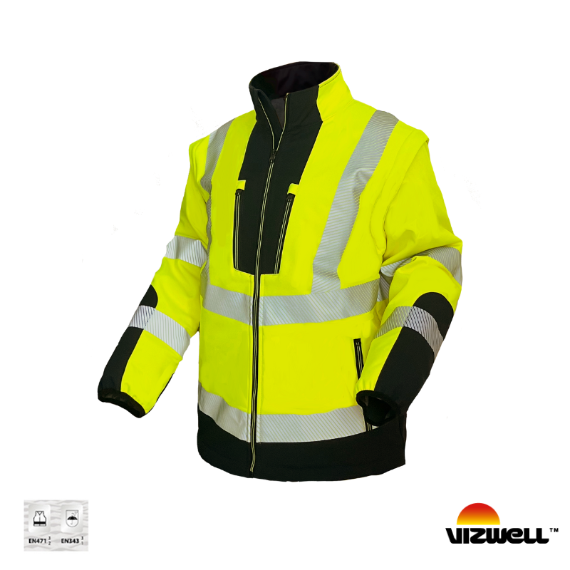Vizwell VWJK521 Reflektörlü Ripstop Softshell Kollar Çıkmalı Teknik Mont - Sarı