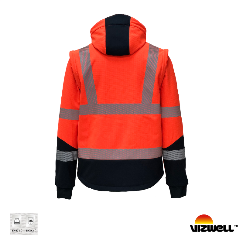 Vizwell VWJK521 Reflektörlü Ripstop Softshell Kollar Çıkmalı Teknik Mont - Turuncu