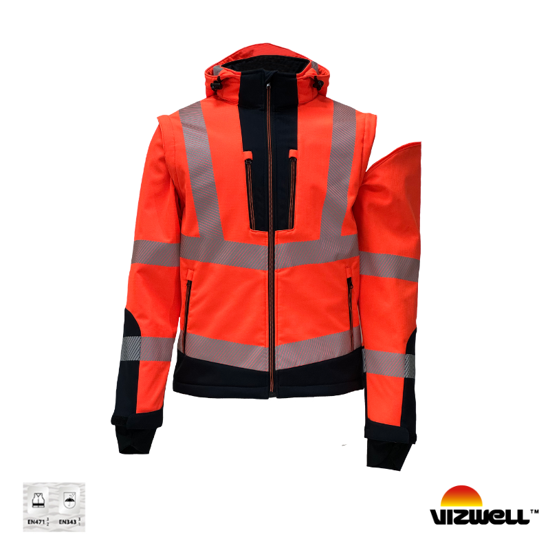 Vizwell VWJK521 Reflektörlü Ripstop Softshell Kollar Çıkmalı Teknik Mont - Turuncu