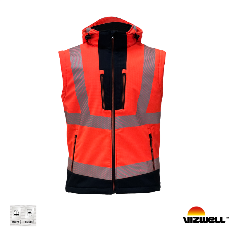 Vizwell VWJK521 Reflektörlü Ripstop Softshell Kollar Çıkmalı Teknik Mont - Turuncu