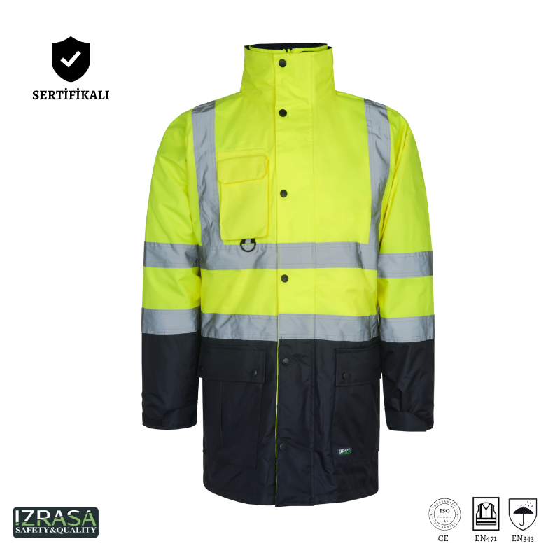 IZRASA NT44 300 D Oxford 5+1 Reflektörlü Parka 5 Farklı Kullanım Modeli - Sarı/Lacivert