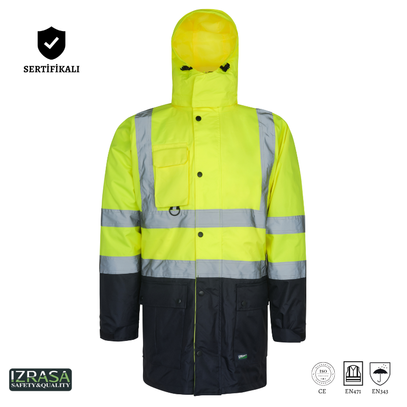 IZRASA NT44 300 D Oxford 5+1 Reflektörlü Parka 5 Farklı Kullanım Modeli - Sarı/Lacivert