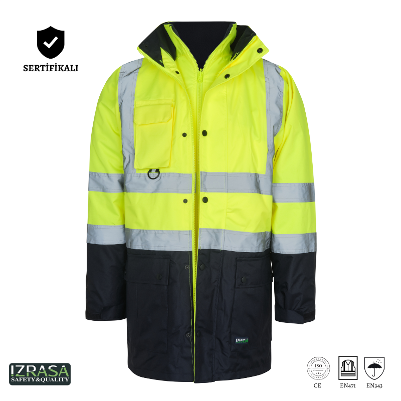 IZRASA NT44 300 D Oxford 5+1 Reflektörlü Parka 5 Farklı Kullanım Modeli - Sarı/Lacivert