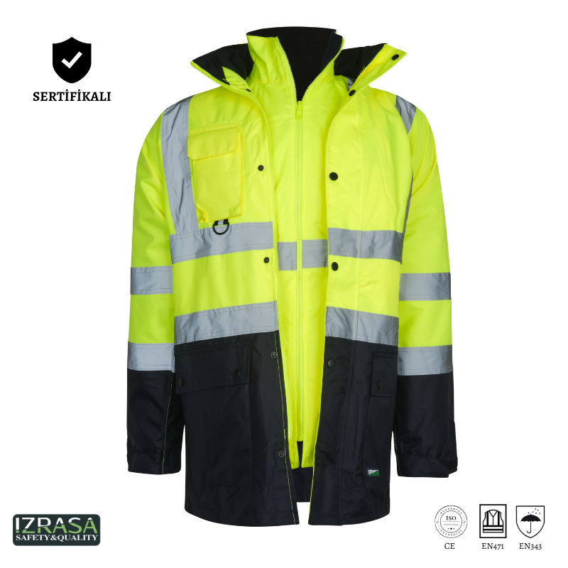 IZRASA NT44 300 D Oxford 5+1 Reflektörlü Parka 5 Farklı Kullanım Modeli - Sarı/Lacivert