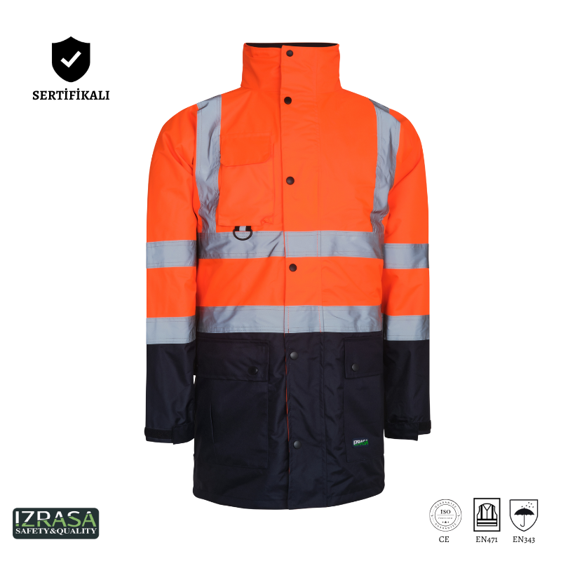 IZRASA NT44 300 D Oxford 5+1 Reflektörlü Parka 5 Farklı Kullanım Modeli - Turuncu/Lacivert