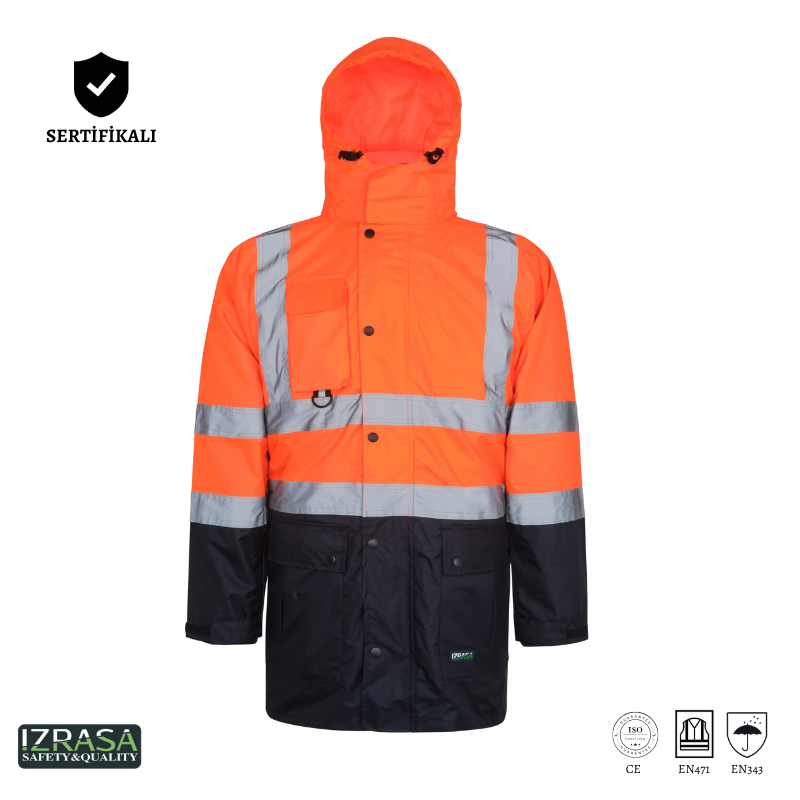 IZRASA NT44 300 D Oxford 5+1 Reflektörlü Parka 5 Farklı Kullanım Modeli - Turuncu/Lacivert
