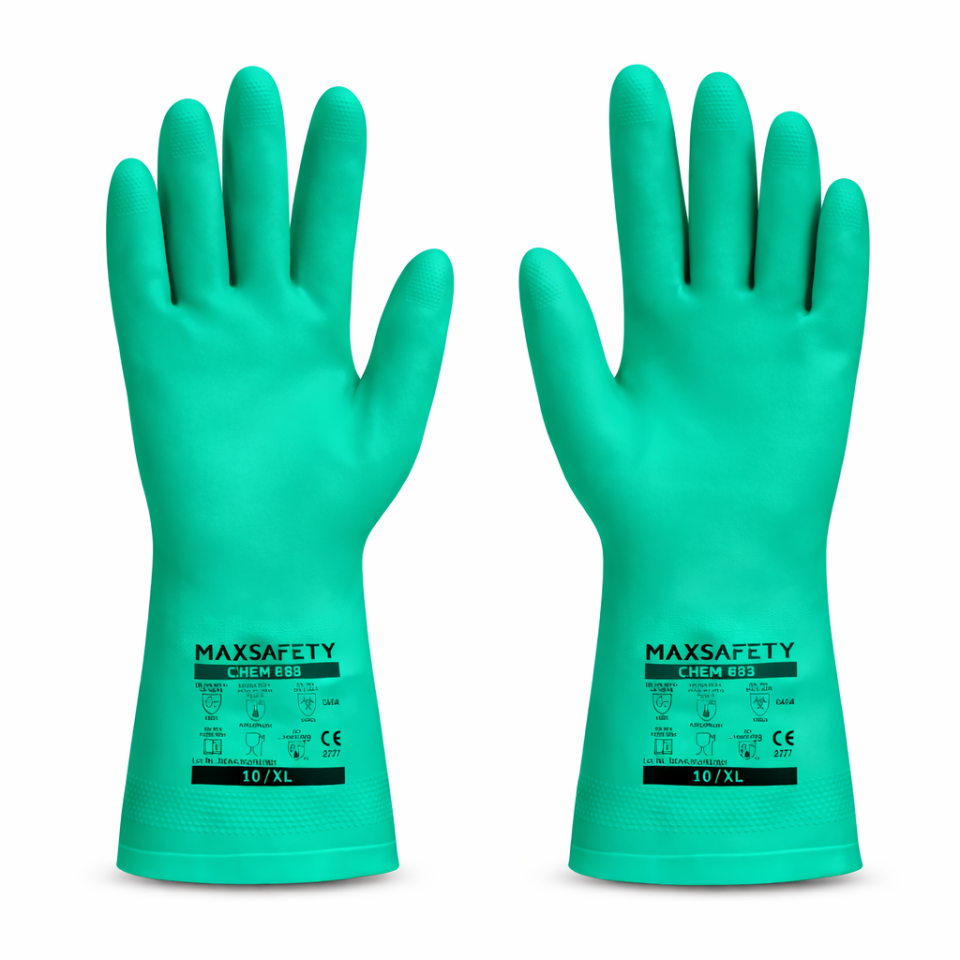 MAXSAFE CHEM-33 Nitril Kaplı Pamuk Astar İş Eldiveni 33 cm (Kimyasallara Dayanıklı) Kimyasal Eldiveni
