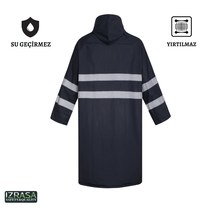 IZRASA NM05/R PVC Astarlı Reflektörlü Pardesü Yağmurluk - Lacivert