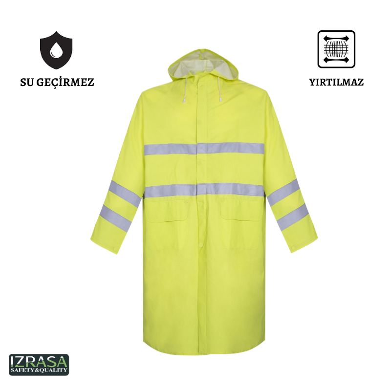 IZRASA NM05/R PVC Astarlı Reflektörlü Pardesü Yağmurluk - Sarı