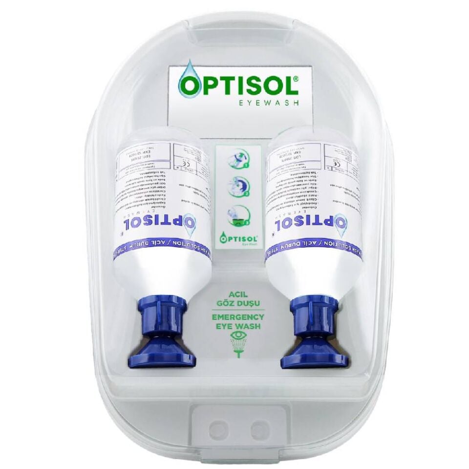OPTİSOL Göz Duşu Duvar Panosu Kimyasal 2x500ml Steril Fosfat 4.9%