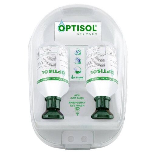 OPTİSOL Göz Yıkama Duşu Duvar Panosu 2x500ml %0.9 NaCl | Acil Göz Duşu