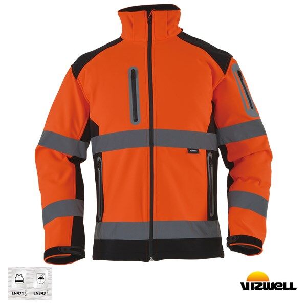 Vizwell VWJK177 Softshell Reflektörlü İki Renkli Mont - Turuncu/Lacivert