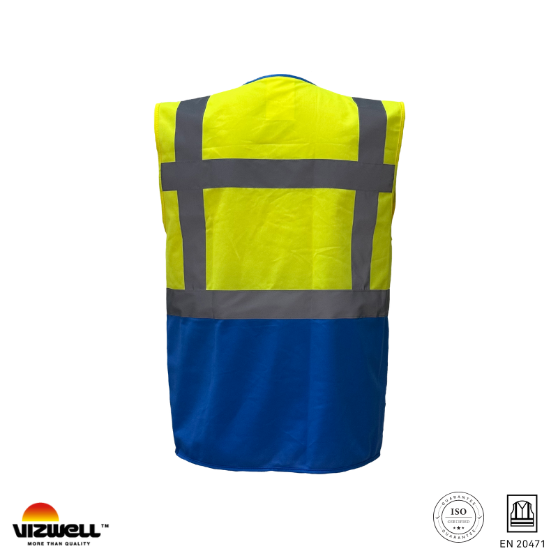 Vizwell VWRW01 Çok Cepli Çift Renkli Mühendis Yeleği - Sarı/Lacivert