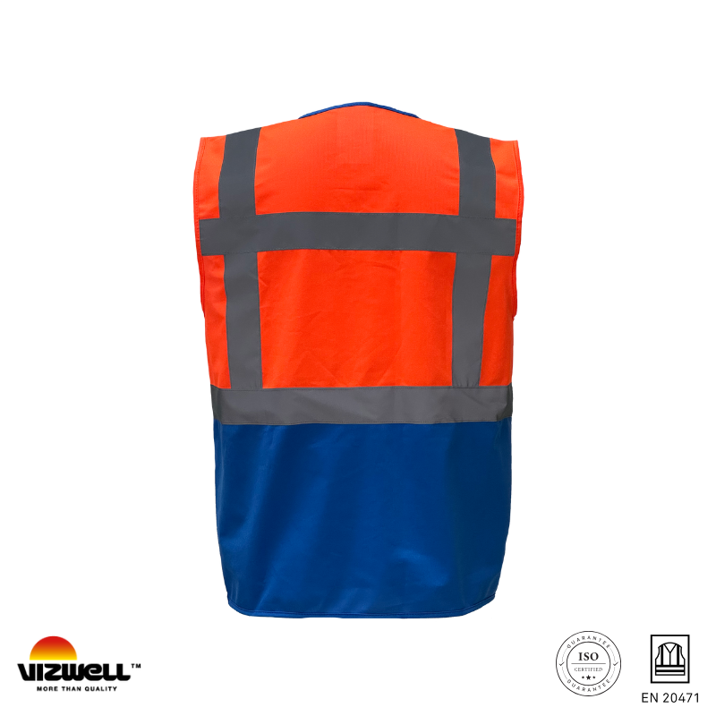Vizwell VWRW01 Çok Cepli Çift Renkli Mühendis Yeleği - Turuncu/Lacivert