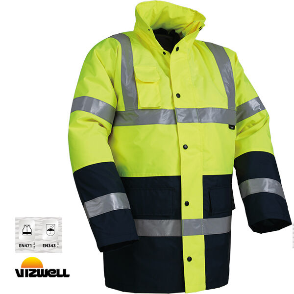 Vizwell VWJK05 300 D Oxford Reflektörlü İki Renkli Parka - Sarı/Lacivert XL
