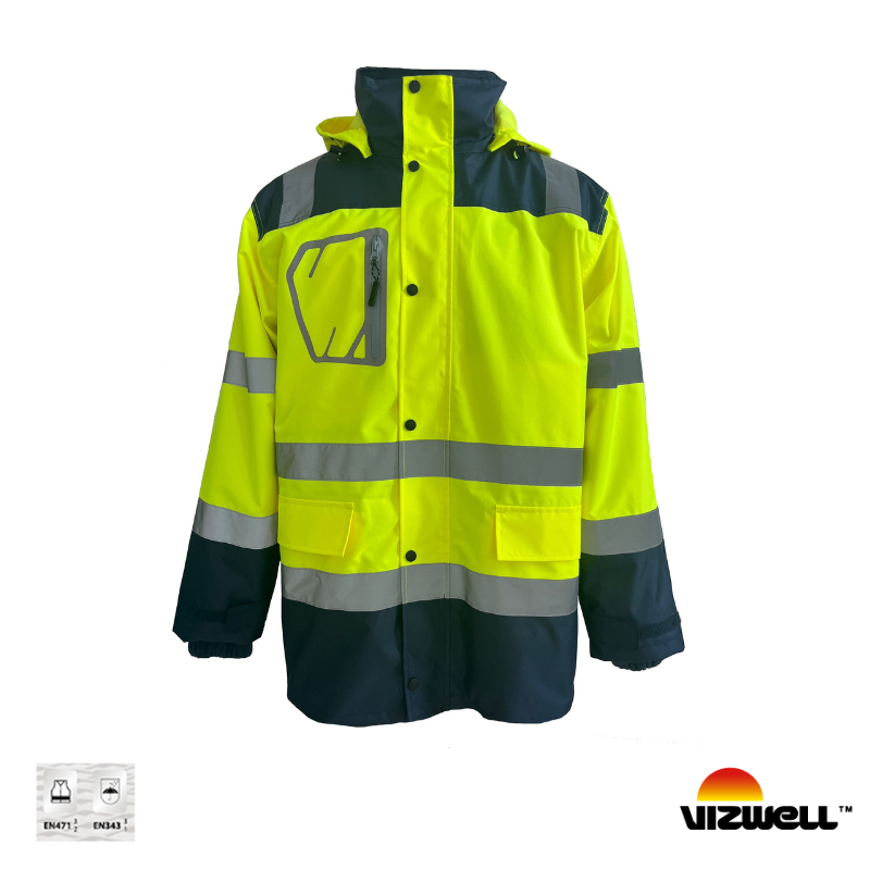 Vizwell VWJK34 300 D Oxford Reflektörlü 3+1 Parka 3 Farklı Kullanım Modeli - Sarı-Lacivert S
