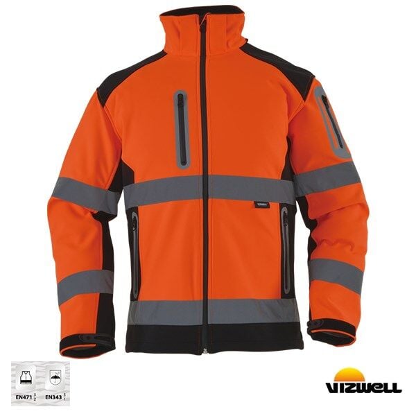 Vizwell VWJK177 Softshell Reflektörlü İki Renkli Mont - Turuncu/Lacivert L